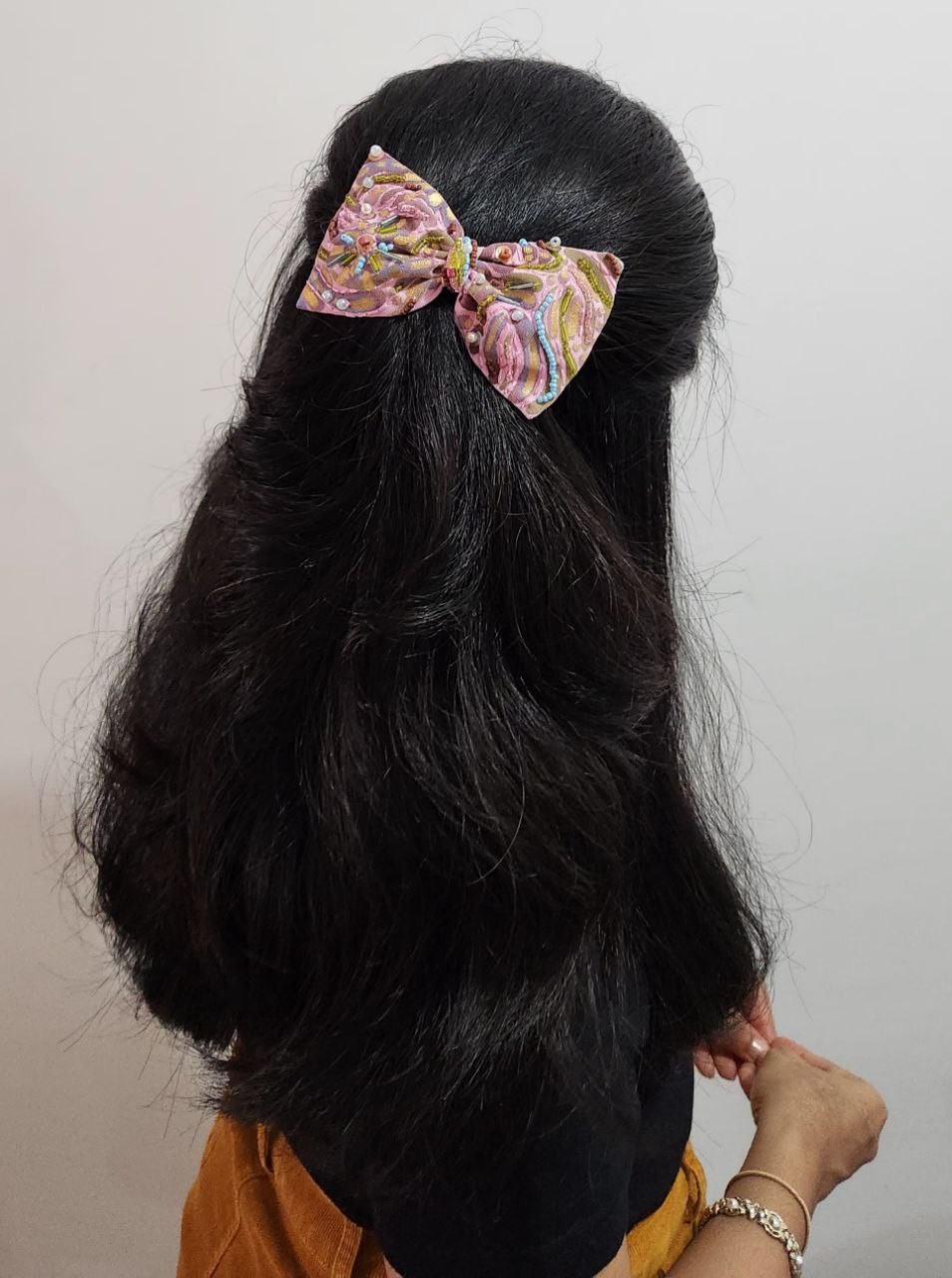 Lazos para el cabello con estampado textil artesanal y pedrería